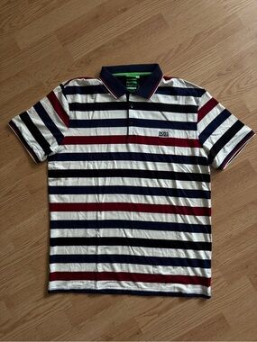 Boss Striped Polo in White, Navy & Burgundy